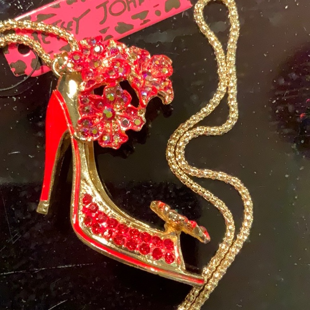 Betsey Johnson Red Slipper Necklace New Cute #481